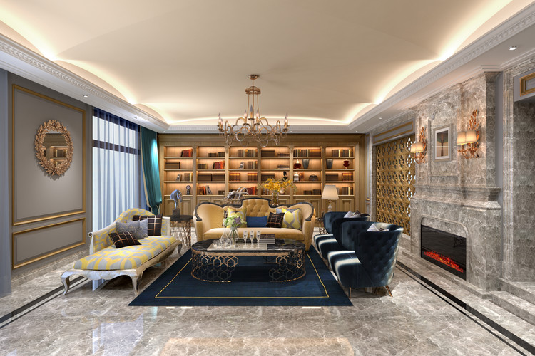 青岛海景别墅装修设计效果图-银都景园美式轻奢