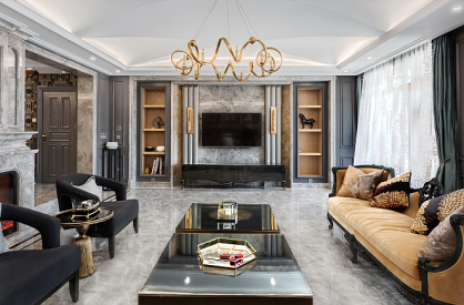 青岛别墅设计-轻奢美式银都景园装修