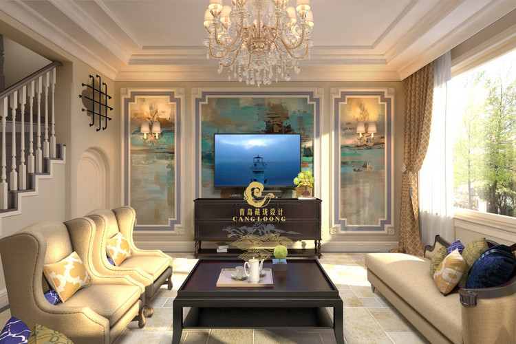 青岛美式乡村风格装修设计-叠拼别墅